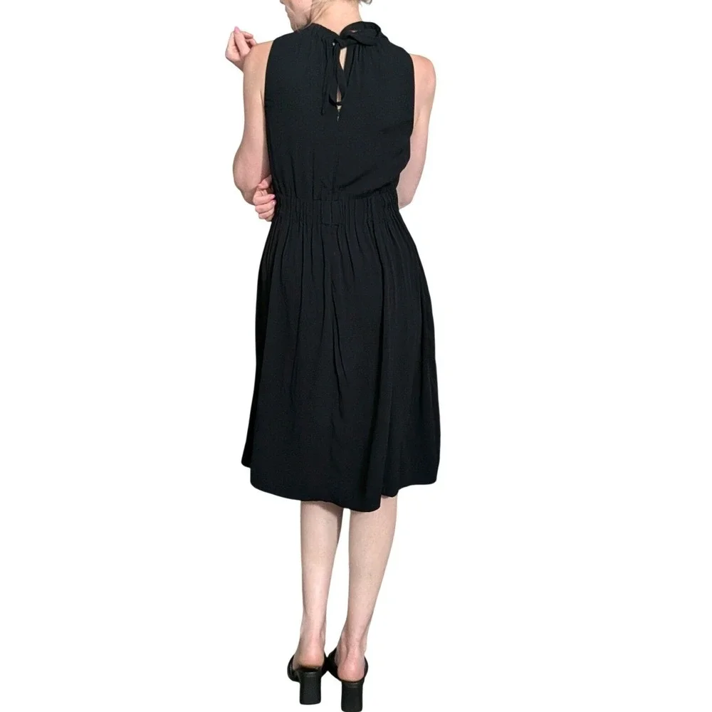 Kate Spade Black Sleeveless Midi Dress Smocked Waist Pockets Minimalist‎ Size 6